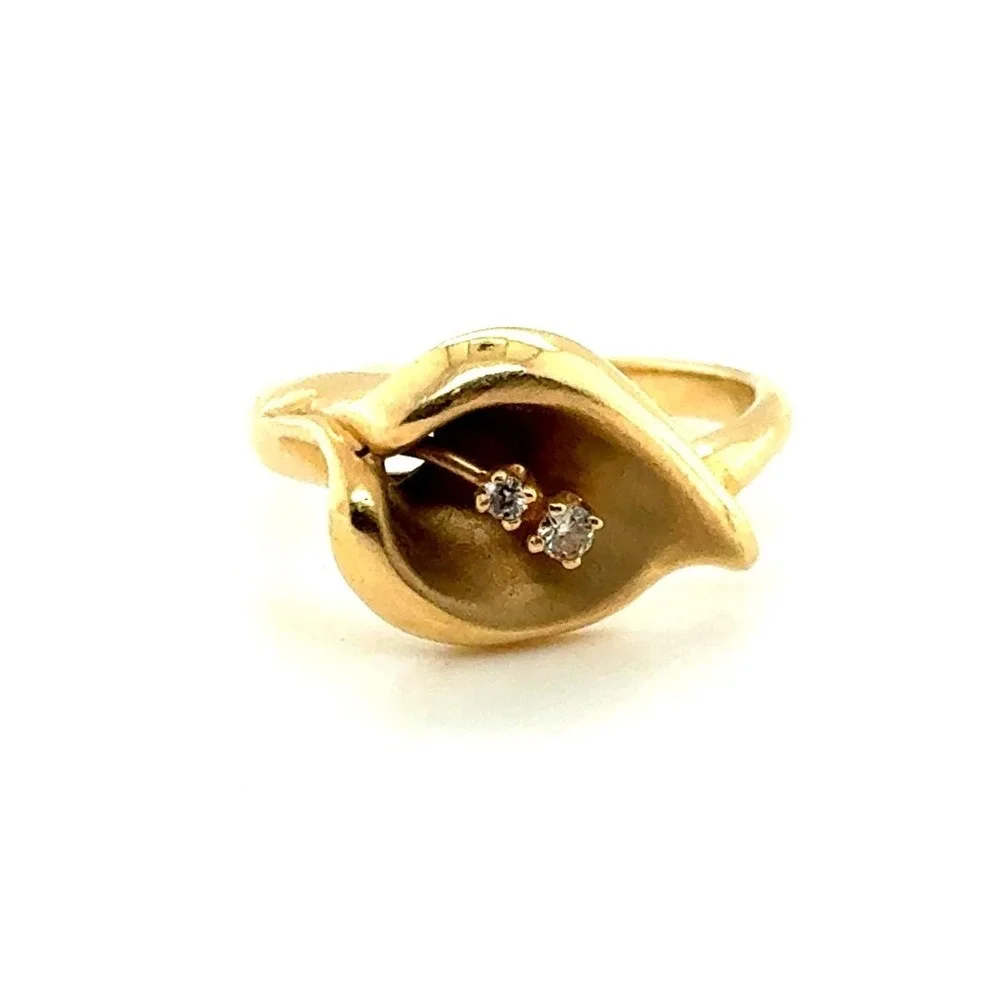Franklin Mint 14k Yellow Gold Diamond Calla Lily Ring-Vintage